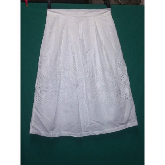 White skirt flare A-Line Cottagecore Boho eyelet lacy accents Modest gypsy - Picture 11 of 11